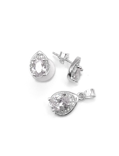 [S0106] Juegos plata ovalado con circon blanco a presion