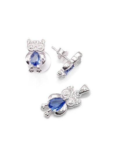 [S0111] Juegos plata buho piedra celeste a presion