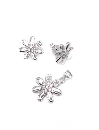 [S0116] Juegos plata flor lisa circon blanca a presion