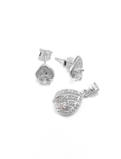 [S0119] Juegos plata gota enjoye circon blanco a presion