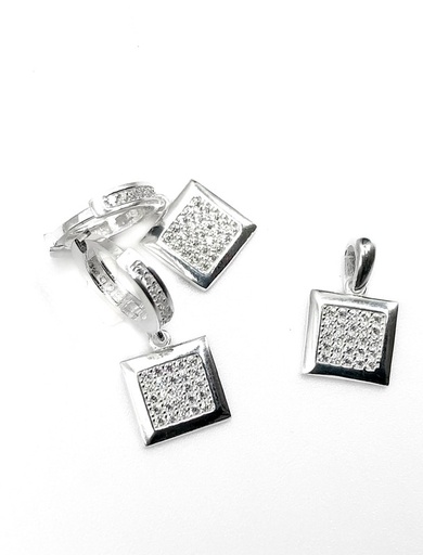 [S0128] Juegos plata cuadrado bisel circon blanco hugguies