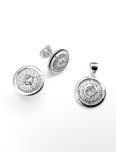 [S0132] Juegos plata redondo piedra blanca a presion