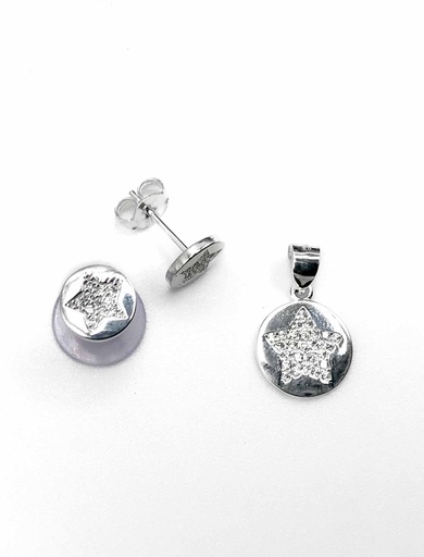 [S0134] Juegos plata redondo liso estrella central enjoye a presion