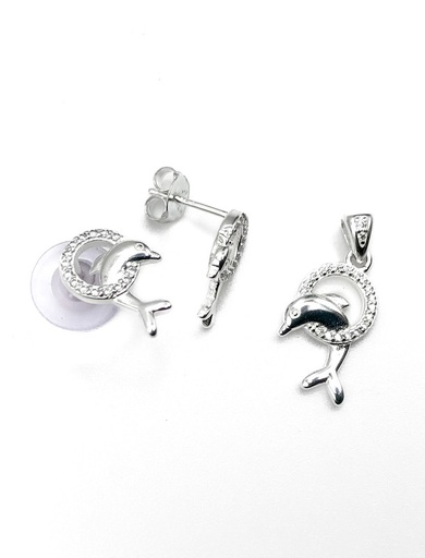 [S0136] Juegos plata circulo con delfin liso a presion