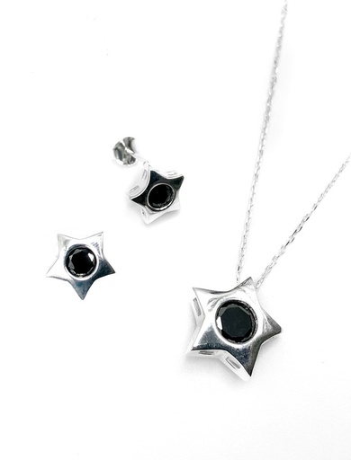 [S0139] Juegos plata collar estrella circon negro a presion