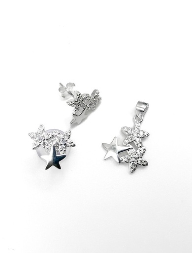 [S0147] Juegos plata estrellas con enjoye y lisa a presion