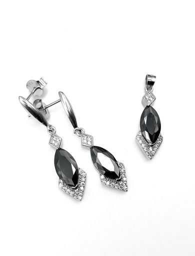 [S0148] Juegos plata oval piedra negra a presion