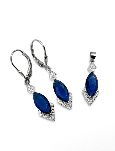 [S0149] Juegos plata oval piedra azul con aza