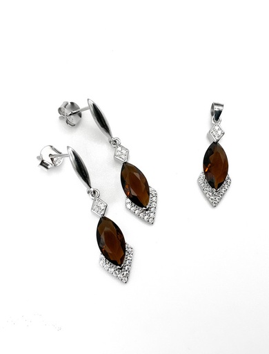 [S0150] Juegos plata oval piedra café a presion