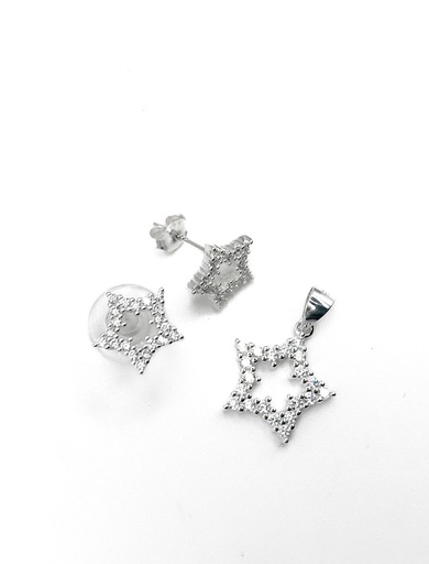 [S0153] Juegos plata estrella con circon blanco a presion