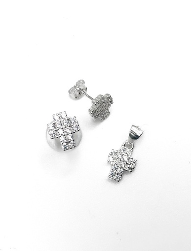 [S0154] Juegos plata cruz ancha con enjoye a presion
