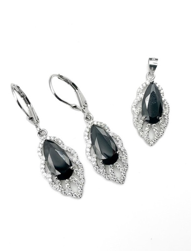 [S0157] Juegos plata gota espejo piedra negra central con aza