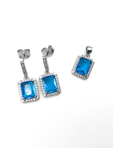 [S0159] Juegos plata cuadrado piedra turquesa a presion