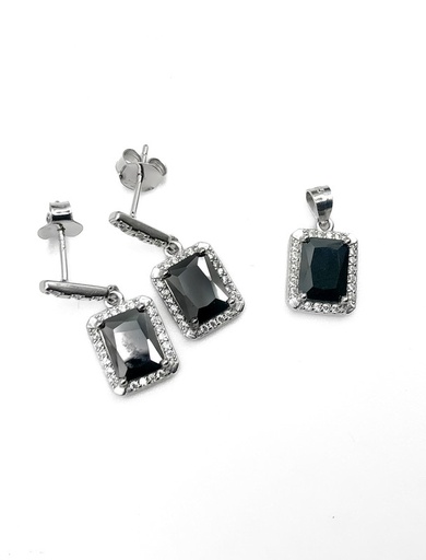 [S0161] Juegos plata cuadrado piedra negra a presion