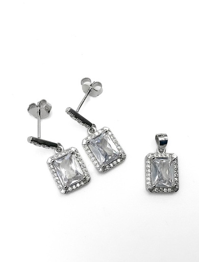 [S0162] Juegos plata cuadrado piedra blanca a presion