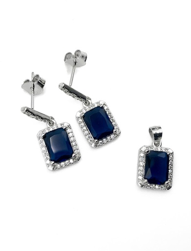 [S0163] Juegos plata cuadrado piedra azul a presion