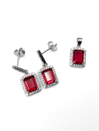 [S0165] Juegos plata cuadrado piedra fuccia a presion