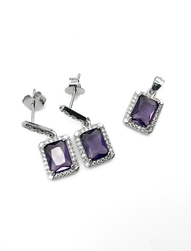 [S0166] Juegos plata cuadrado piedra morado a presion