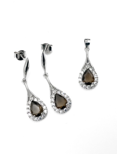 [S0170] Juegos plata gota café contorno circon