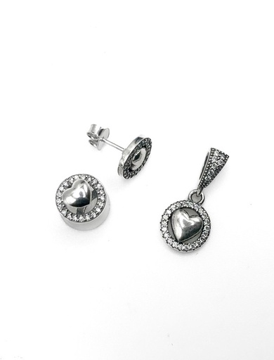 [S0176] Juegos plata circulo con corazon movible a presion