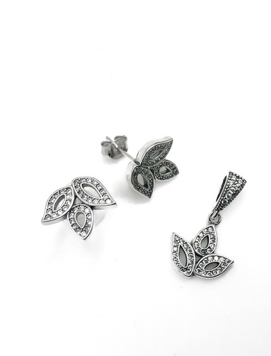 [S0178] Juegos plata hojas con circon a presion