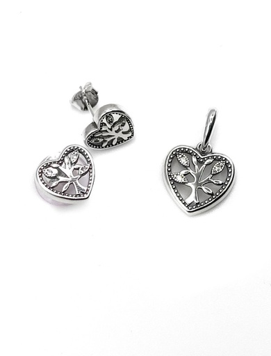 [S0181] Juegos plata corazón con árbol de la vida a presión