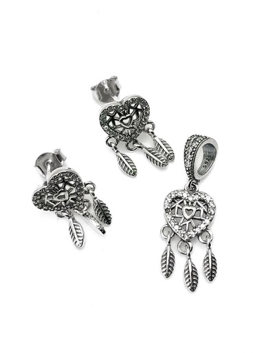 [S0182] Juegos plata corazon con atrapa sueños a presion