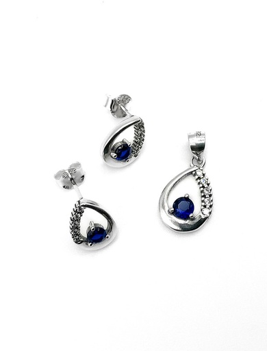[S0184] Juegos plata gota lisa y circon azul a presion