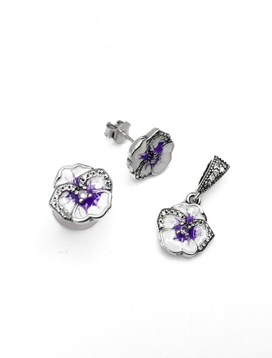 [S0189] Juegos plata flor esmaltada pensamiento lila a presion