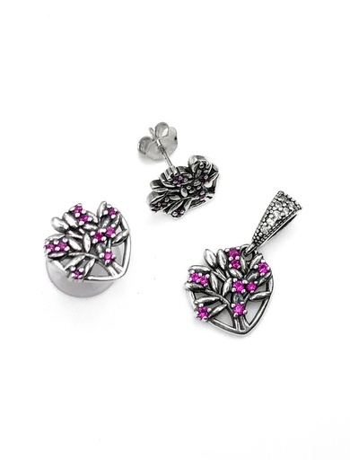 [S0192] Juegos plata corazón con árbol de la vida a presión