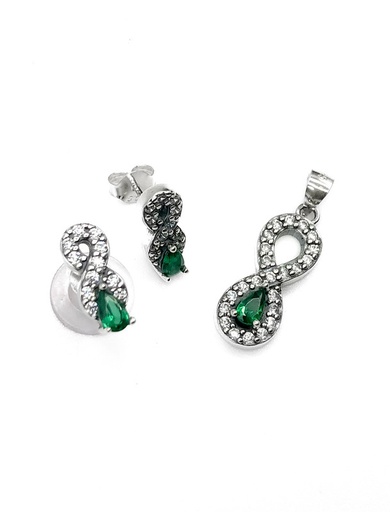 [S0195] Juegos plata infinito con circon verde a presion
