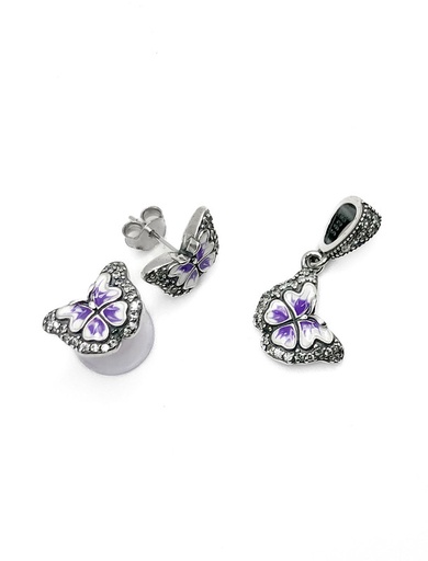[S0197] Juegos plata mariposa esmaltada lila a presion