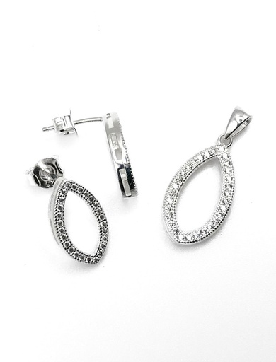 [S0209] Juegos plata ovalo abertura circon a presion