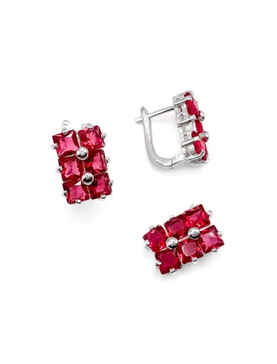 [S0214] Juegos plata rectangular circon fuccia patente