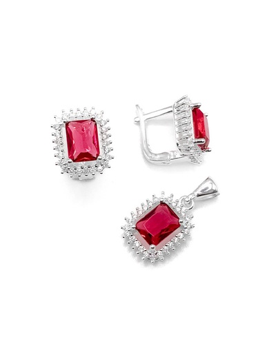 [S0219] Juegos plata cuadrado circon fuccia patente