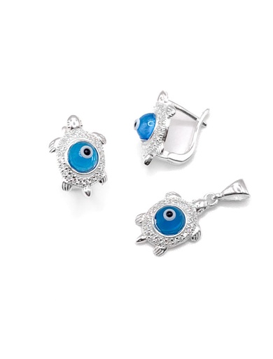 [S0221] Juegos plata tortuga con ojo turco turquesa patente