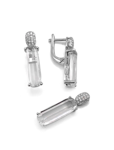 [S0225] Juegos plata rectangular circon blanco patente