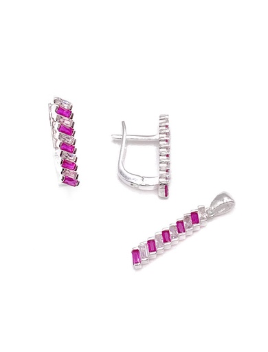 [S0227] Juegos plata tira rectangular baguett fuccia patente