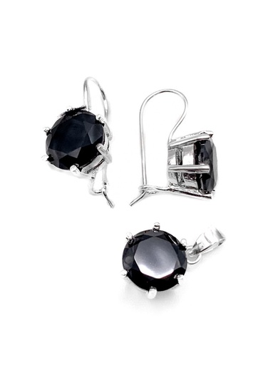 [S0229] Juegos plata redondo piedra negra con aza