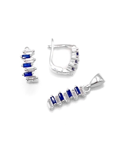 [S0235] Juegos plata rectangular con baguett azul patente