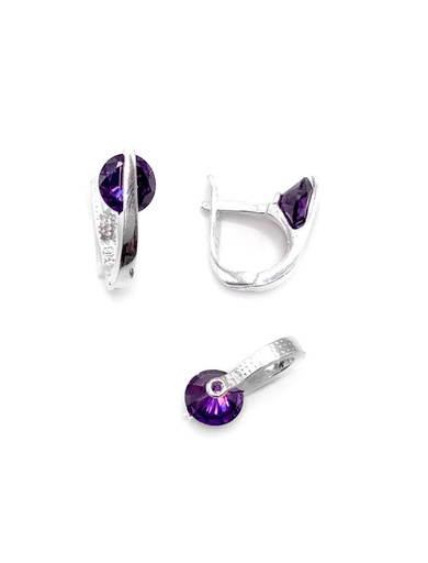 [S0237] Juegos plata tira rectangular con circon morado patente