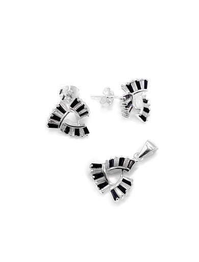 [S0239] Juegos plata triangular baguett negro blanco a presion