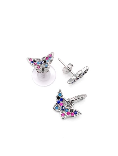 [S0245] Juegos plata mariposa ojo turco circon multicolor a presion