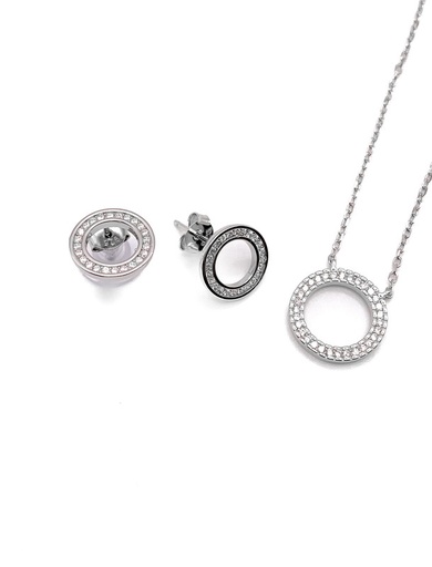 [S0246] Juegos plata circulo collar con enjoye a presion