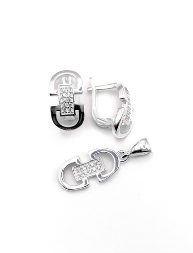 [S0248] Juegos plata tipo hebilla circon blanco patente