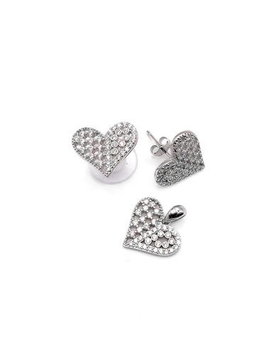 [S0258] Juegos plata corazon con enjoye a presion