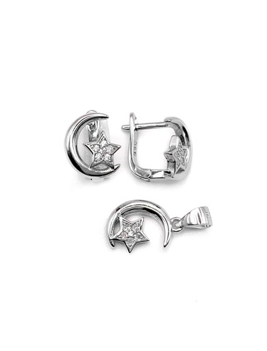 [S0266] Juegos plata luna y estrella lisa circon patente
