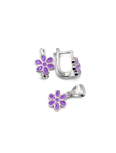 [S0267] Juegos plata flor esmaltada lila patente