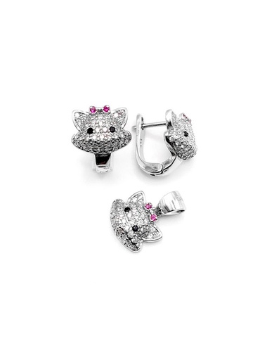 [S0268] Juegos plata gato enjoyado rostro patente