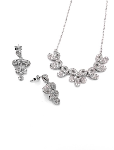 [S0269] Juegos plata gotas flores collar enjoye